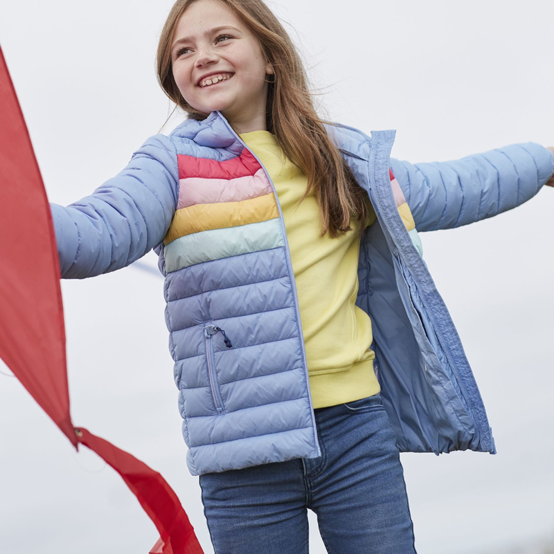 Joules Kinnaird Colourblock Showerproof  Recycled Packable Jacket - Blue Rainbow-3